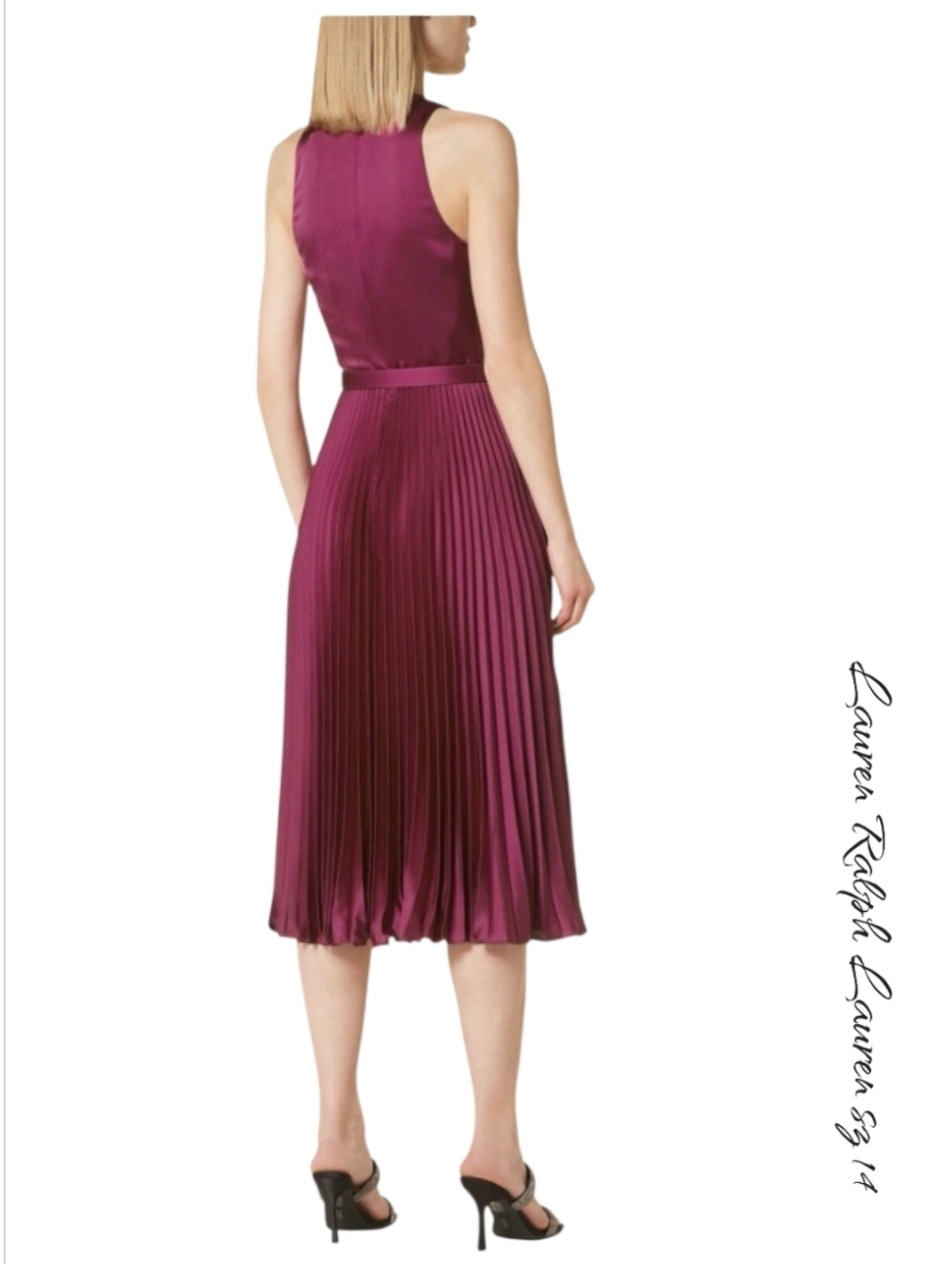 NWT Lauren Ralph Lauren Charmeuse Halter Midi Dress 14 - Picture 3 of 16